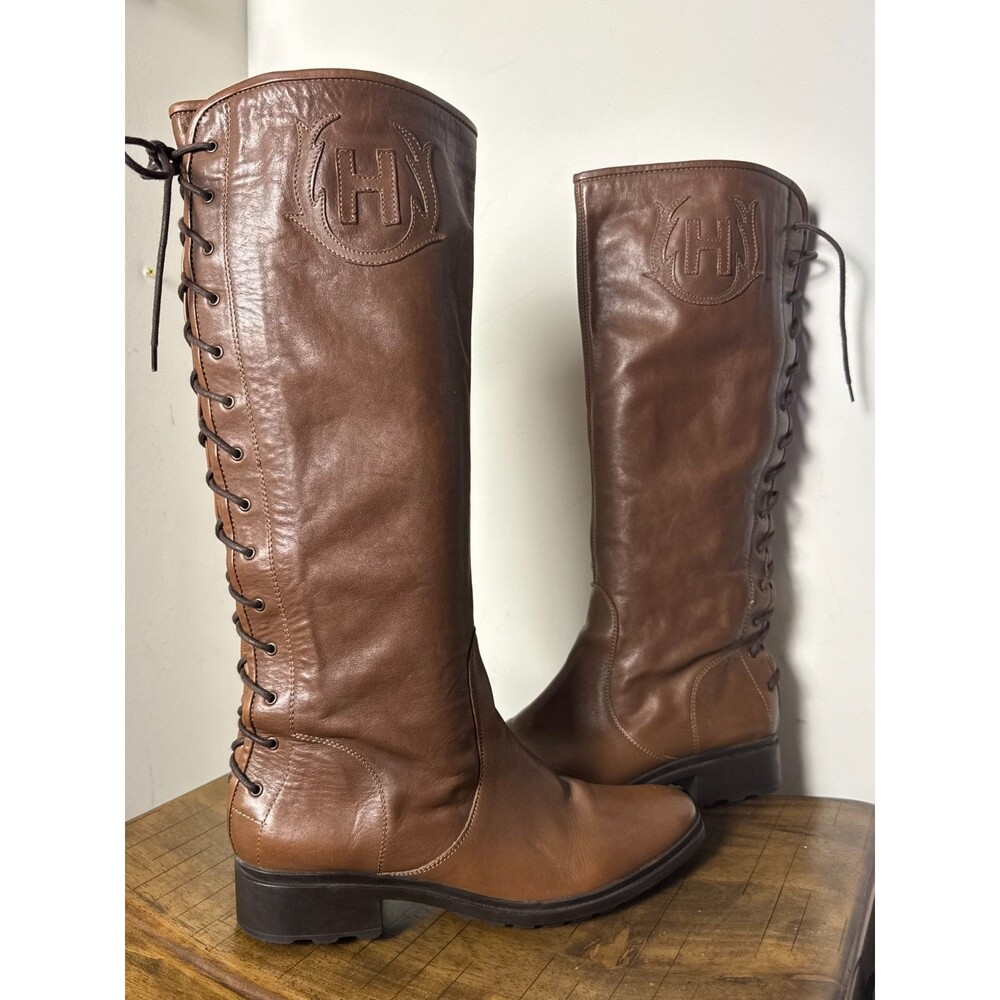 Hunter Brown Leather Tall Riding Boots Womens Size 10 Knee High Preppy